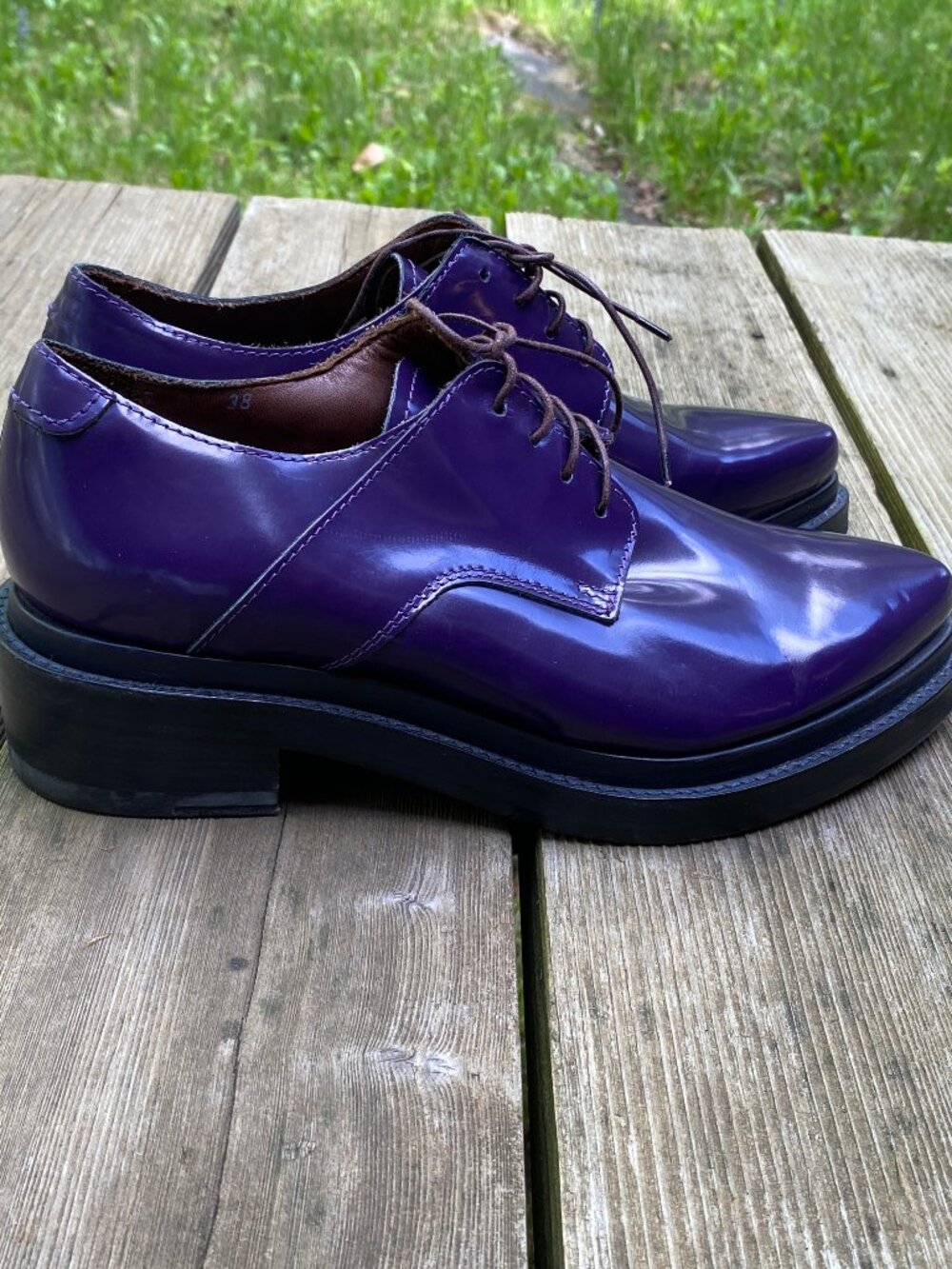 ACNE Studios Purple Leather Patent Lark Oxford Pointy Shoes -Size 38 Euro/8 USA - Picture 7 of 8